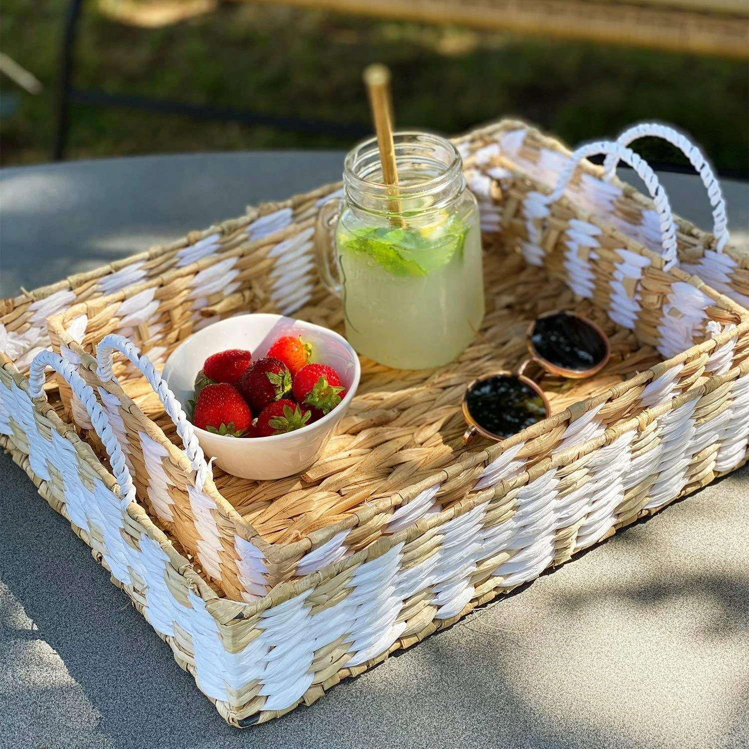 Plateau Avec Poignées Paille Tressée (lot De 2) – Image 2