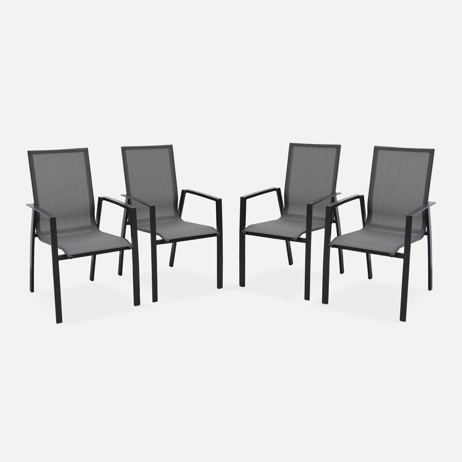 Lot De 4 Fauteuils De Jardin Aluminium - Washington Couleur : Anthracite / Gris Foncé