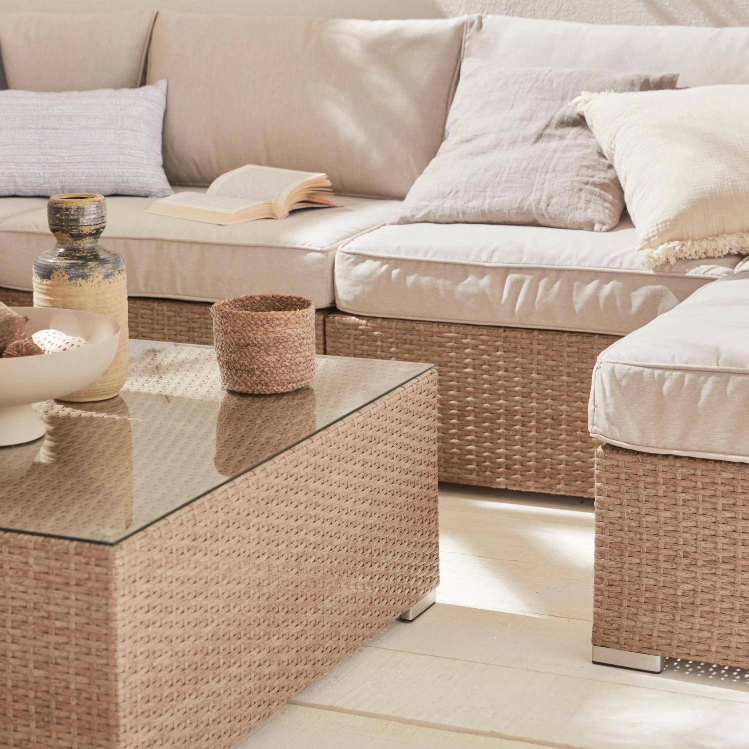 Salon De Jardin Résine Tressée 8 à 10 Places Couleur : Beige / Beige – Image 2