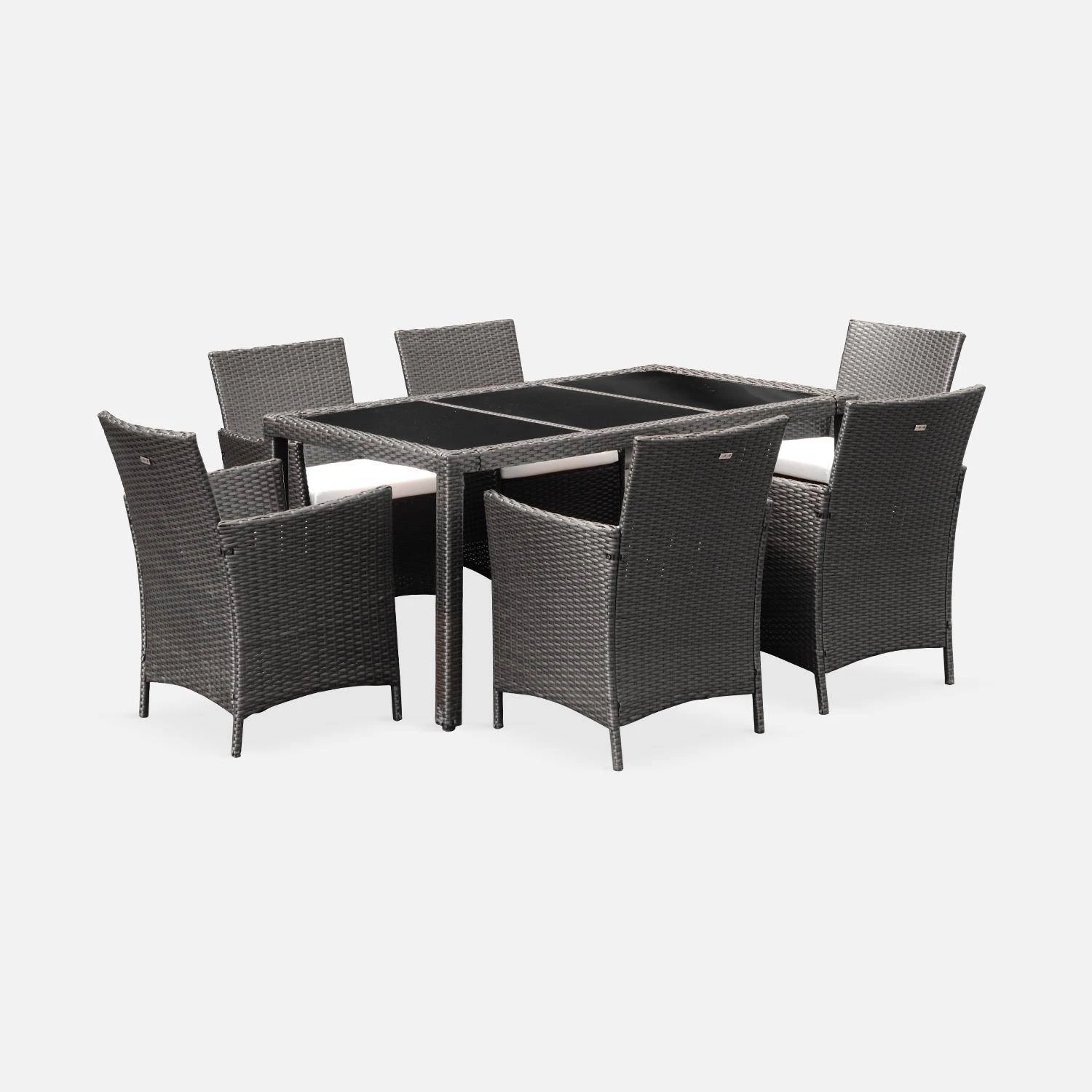 Table De Jardin Résine Tressée, 6 Fauteuils Couleur : Marron / Ecru – Image 2