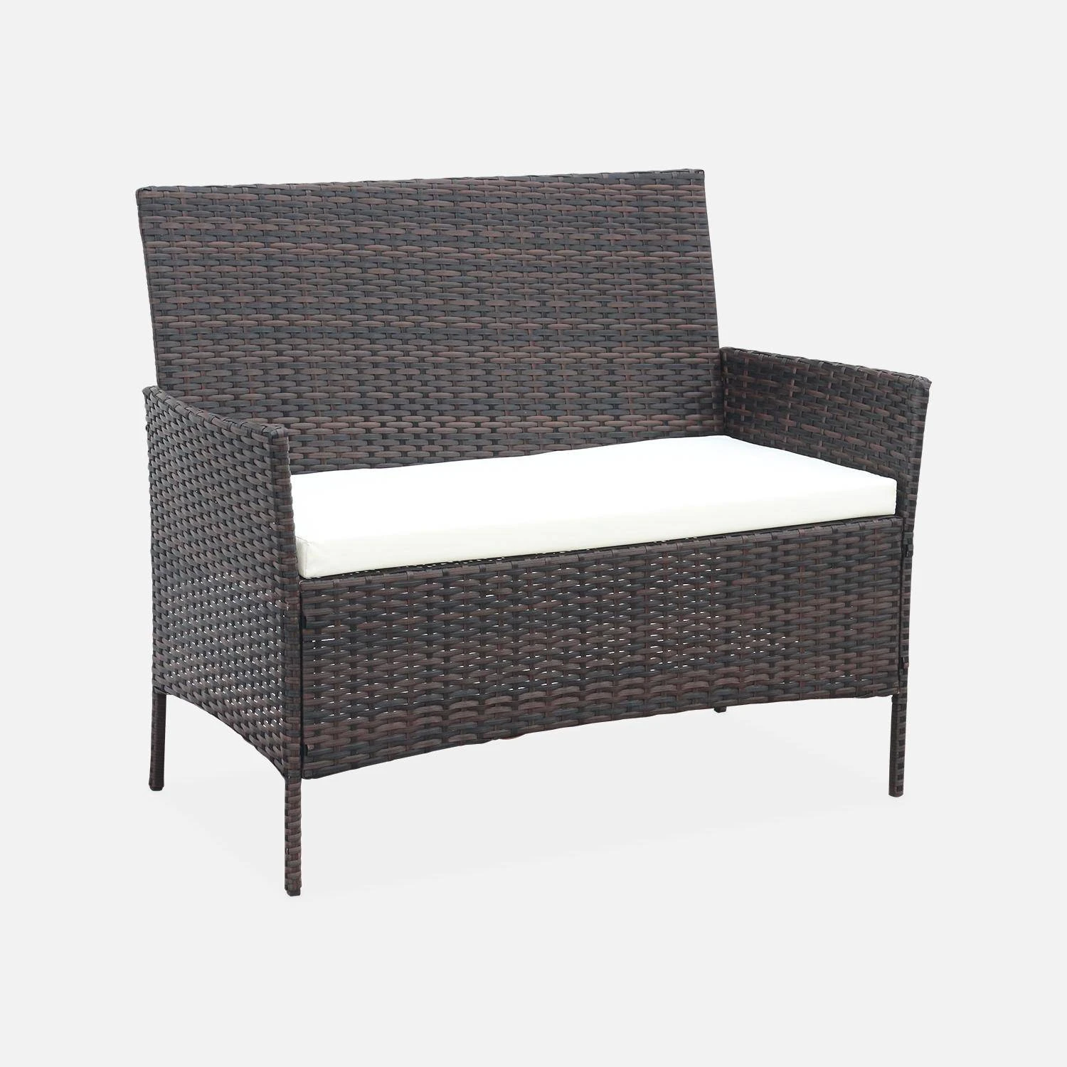 Salon De Jardin Résine Tressée 4 Places Couleur : Marron / Ecru – Image 4