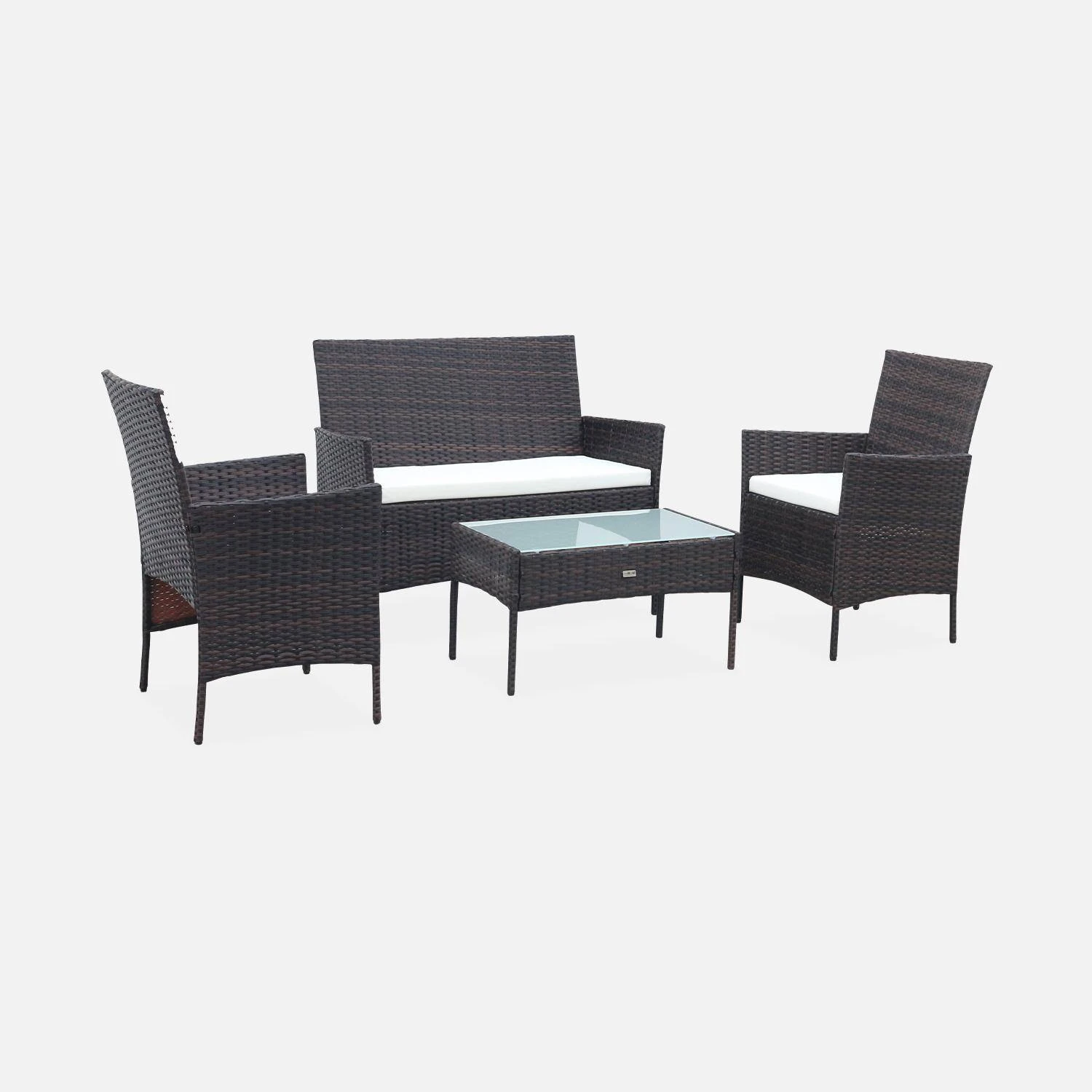 Salon De Jardin Résine Tressée 4 Places Couleur : Marron / Ecru – Image 2