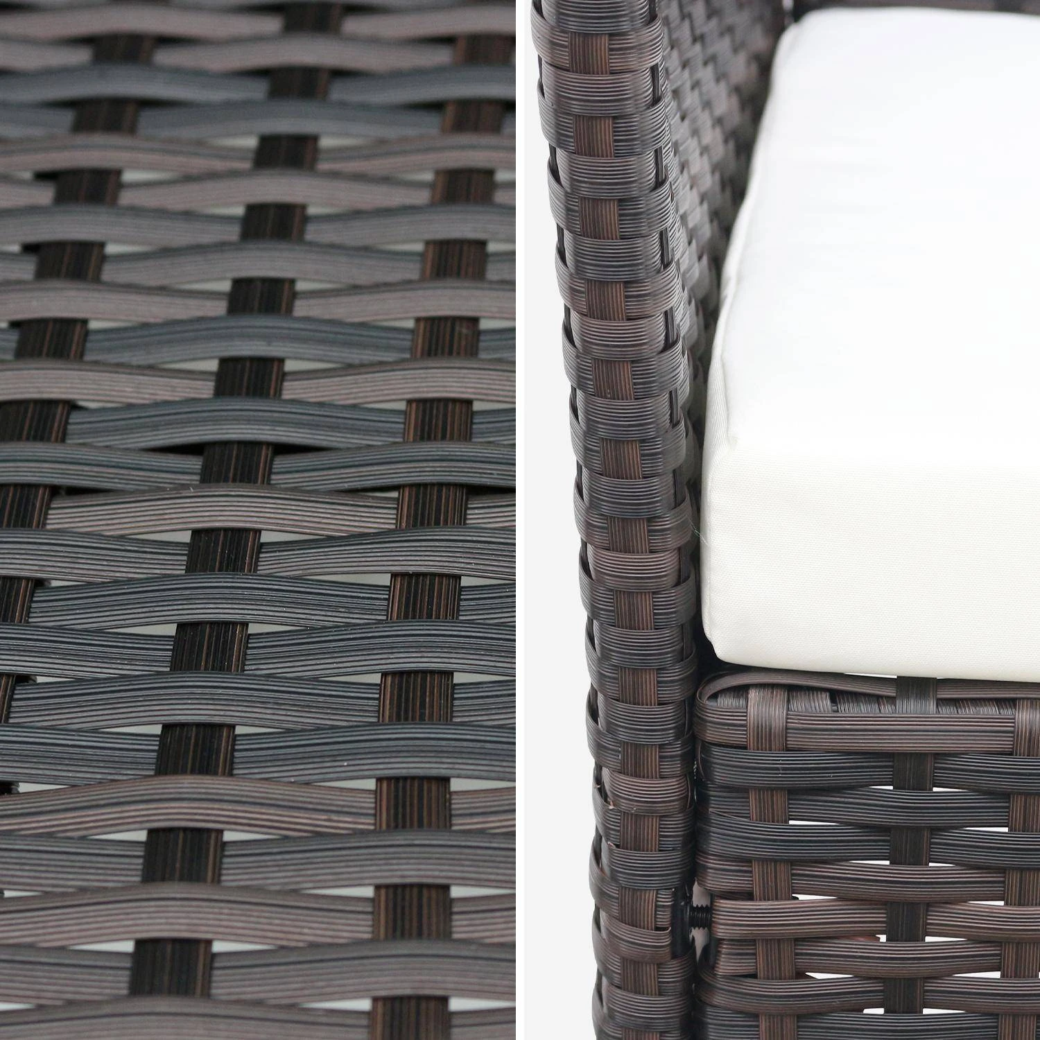 Salon De Jardin Résine Tressée 4 Places Couleur : Marron / Ecru – Image 7