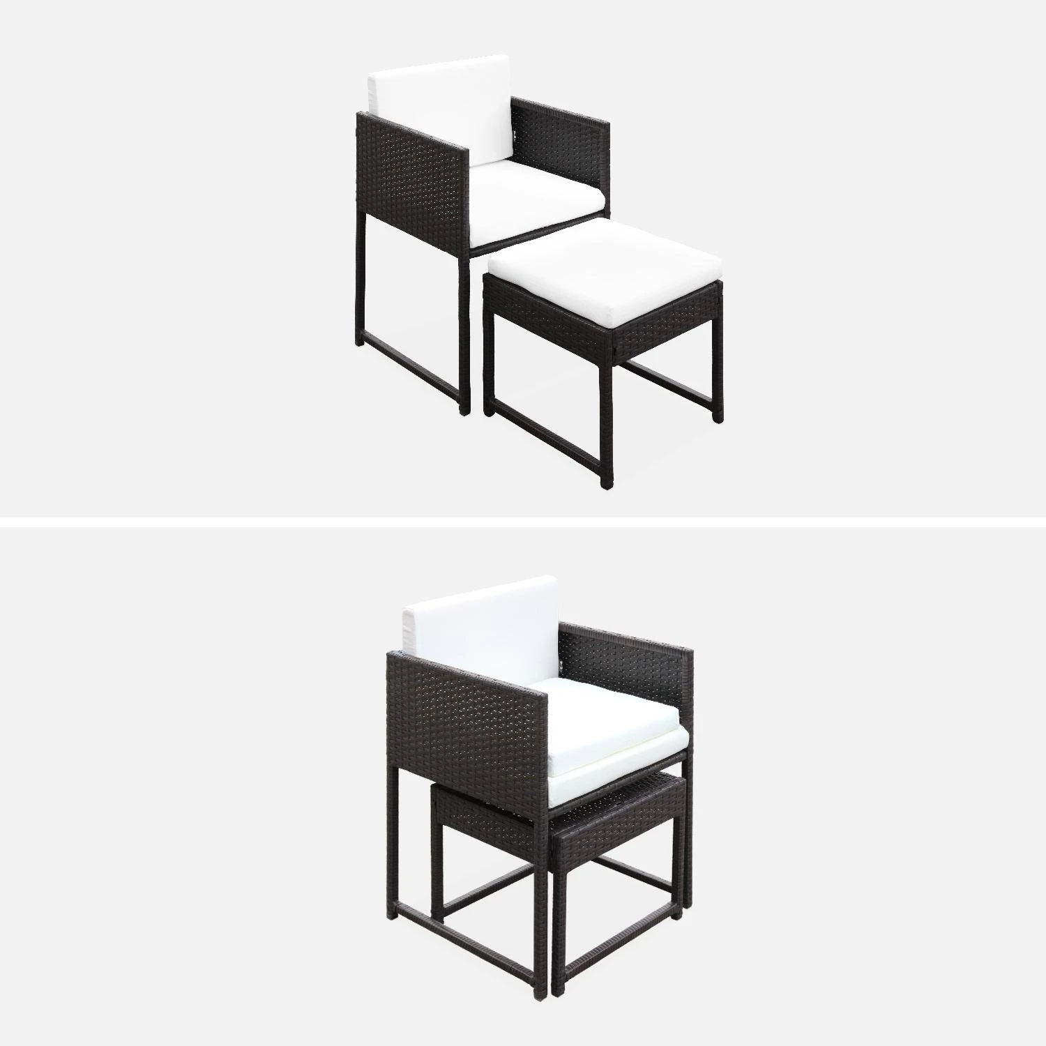 Table De Jardin Encastrable Résine Tressée 8 Chaises, 4 Poufs Couleur : Marron / Ecru – Image 5