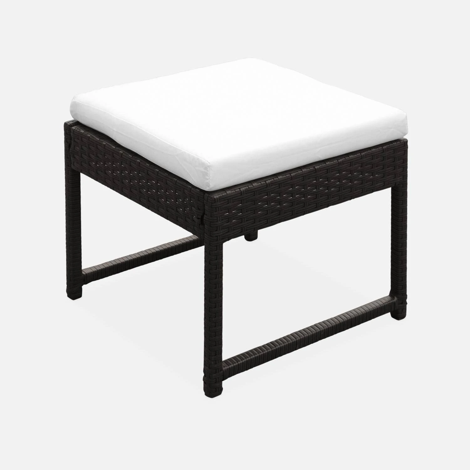 Table De Jardin Encastrable Résine Tressée 8 Chaises, 4 Poufs Couleur : Marron / Ecru – Image 4