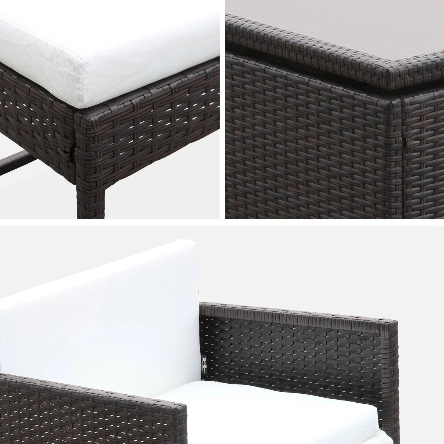 Table De Jardin Encastrable Résine Tressée 8 Chaises, 4 Poufs Couleur : Marron / Ecru – Image 6