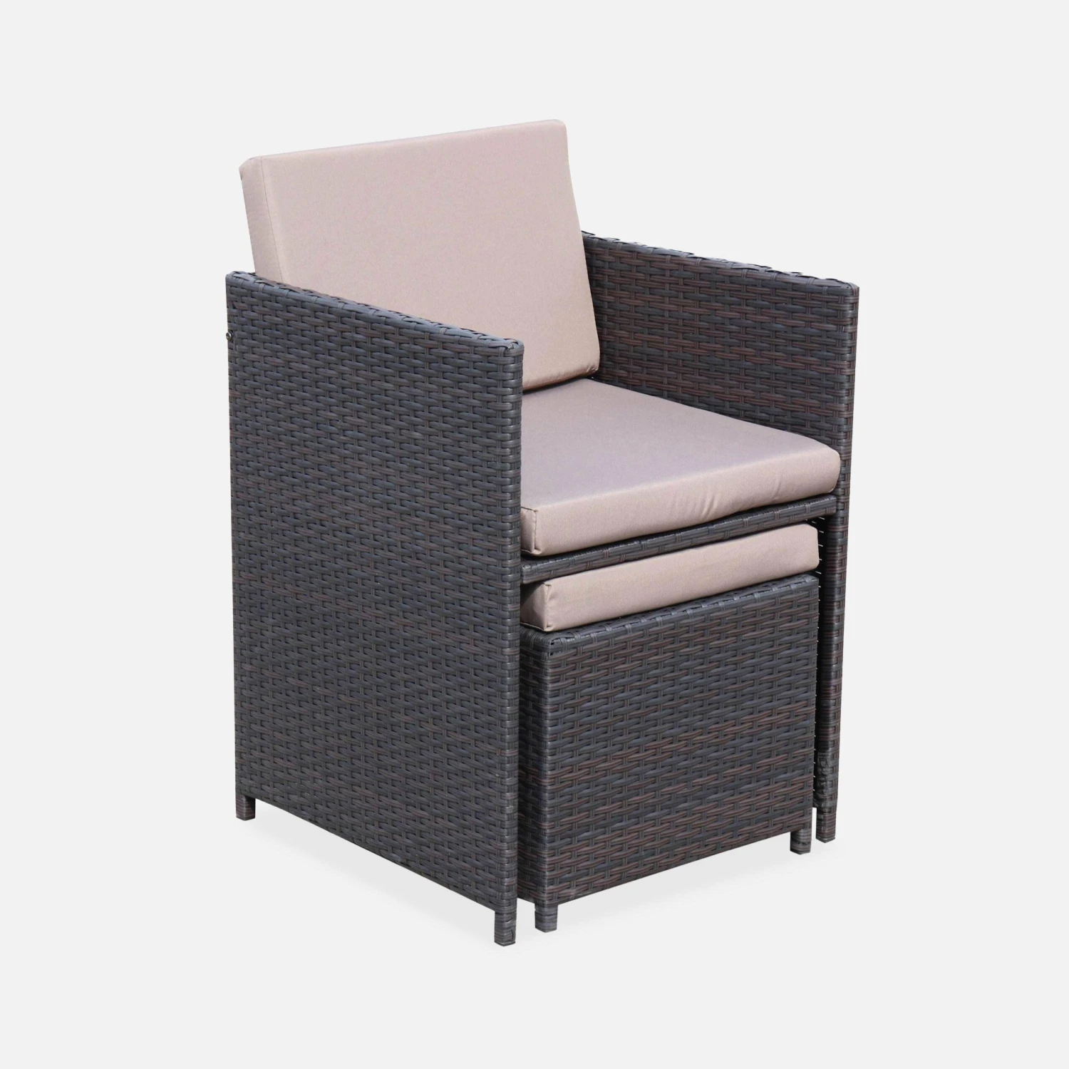 Table De Jardin Encastrable Résine Tressée, 12 Fauteuils Couleur : Marron / Taupe – Image 6