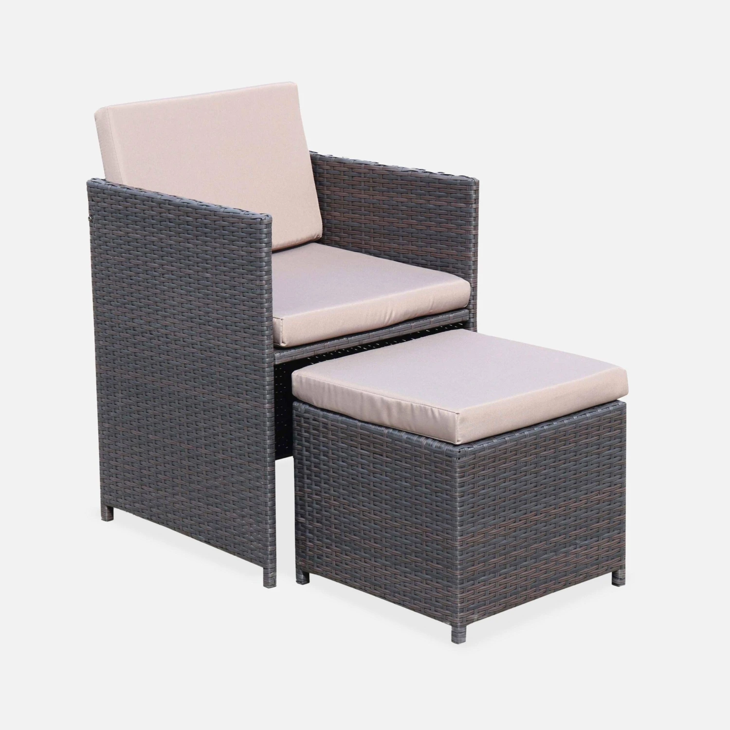 Table De Jardin Encastrable Résine Tressée, 12 Fauteuils Couleur : Marron / Taupe – Image 3