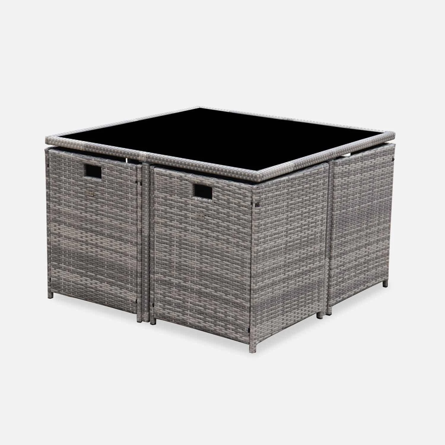 Table De Jardin Encastrable Résine Tressée, 8 Fauteuils Couleur : Nuances De Gris / Gris Chiné – Image 3