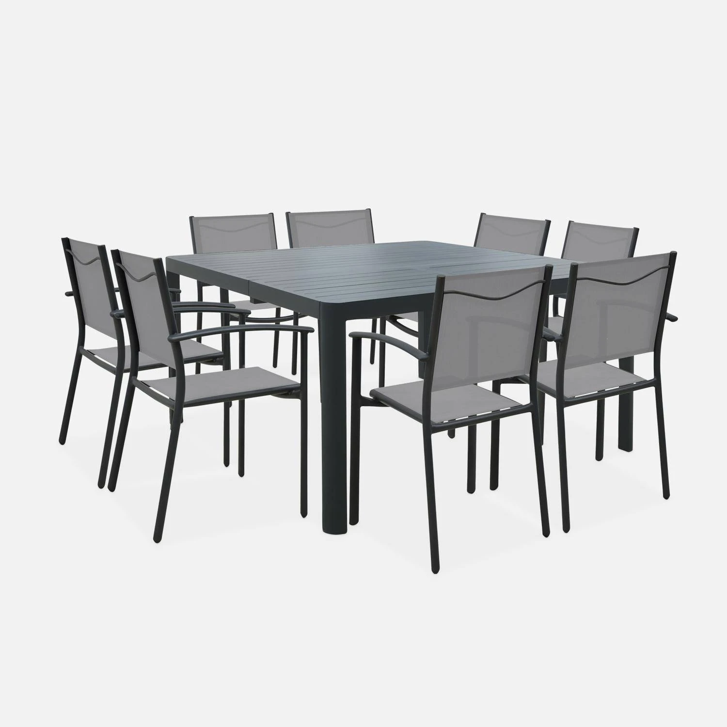 Table De Jardin Extensible Aluminium + 8 Fauteuils De Jardin Empilables Couleur : Anthracite / Gris Clair â Image 4